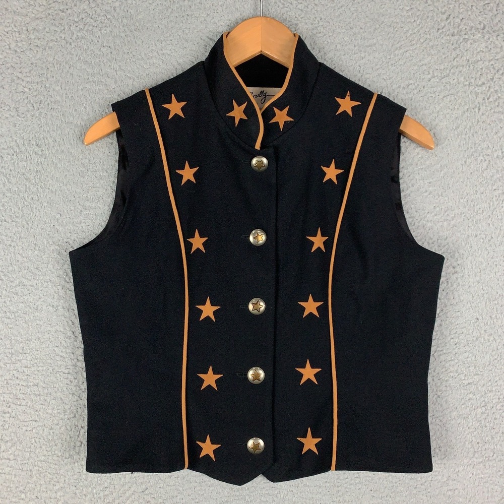 Vintage Scully by Marsha Wright Vest Womens Medium Black Wool Crepe Western VTG